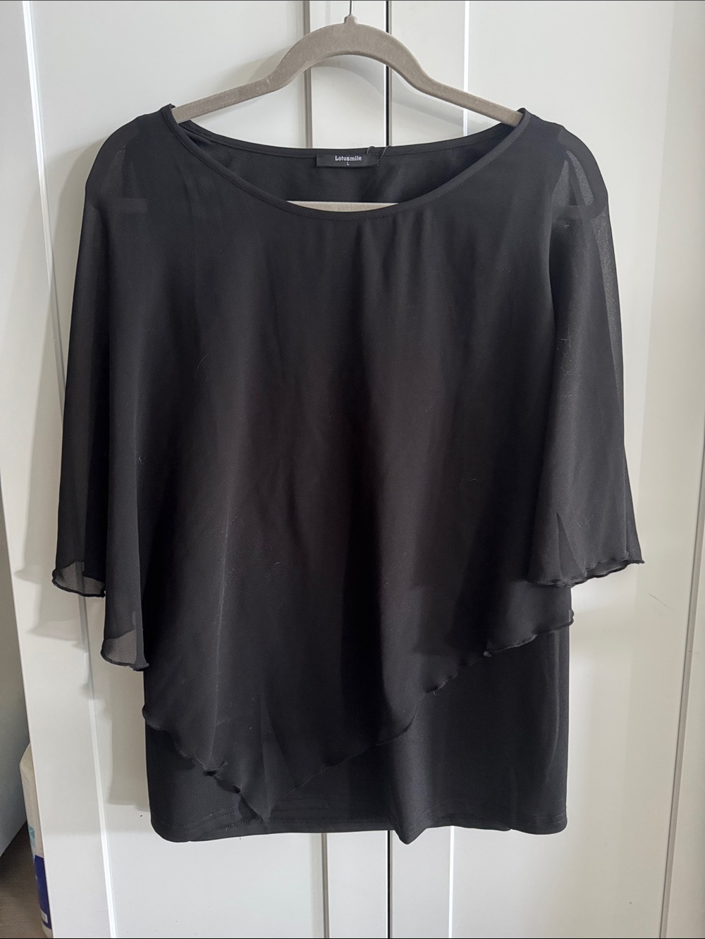 Layered Overlay Black Women's Flowy Blouse